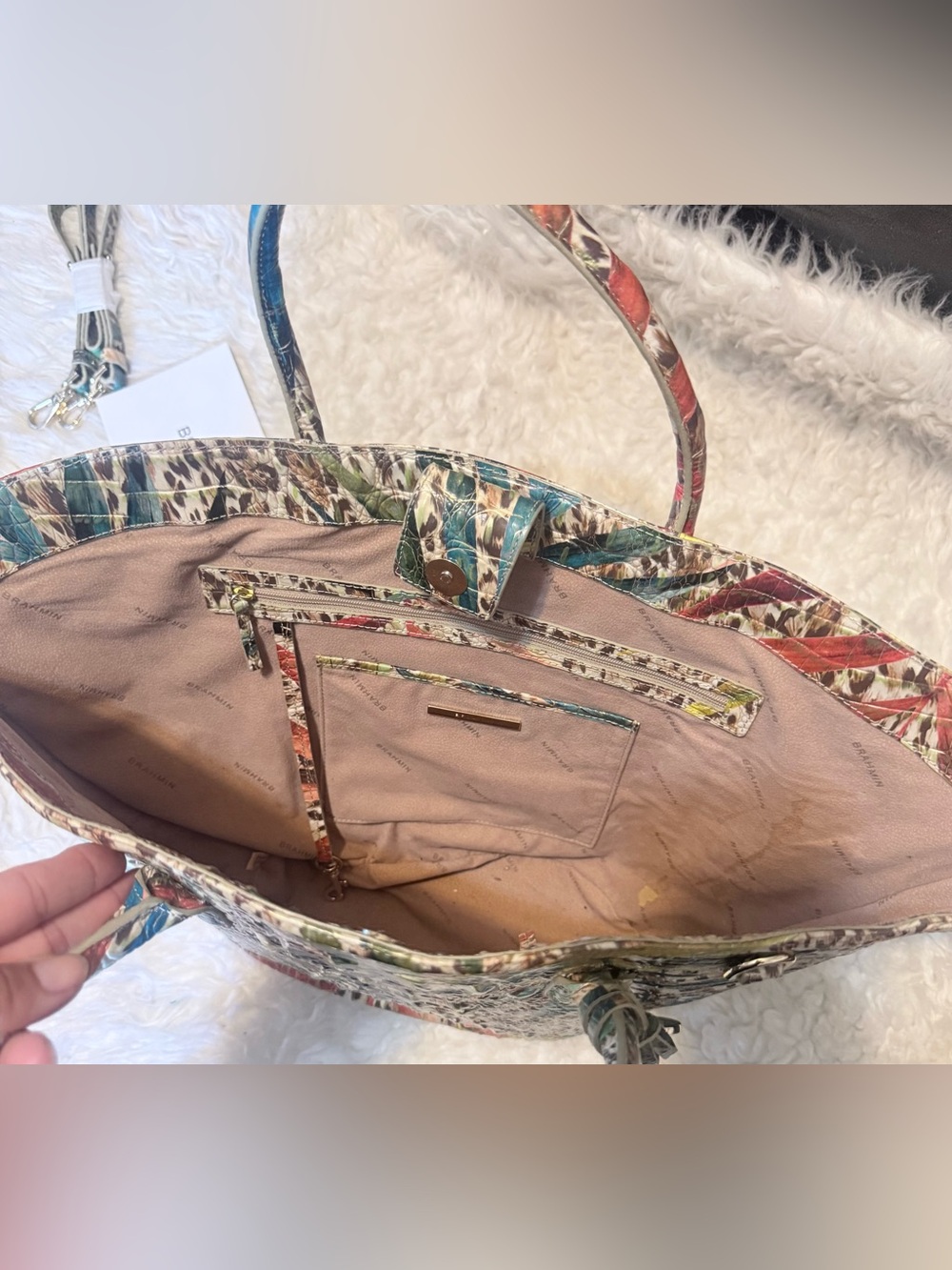 Brahmin Multicolor Palm Leaf & Leopard Print Tote - Picture 5 of 14
